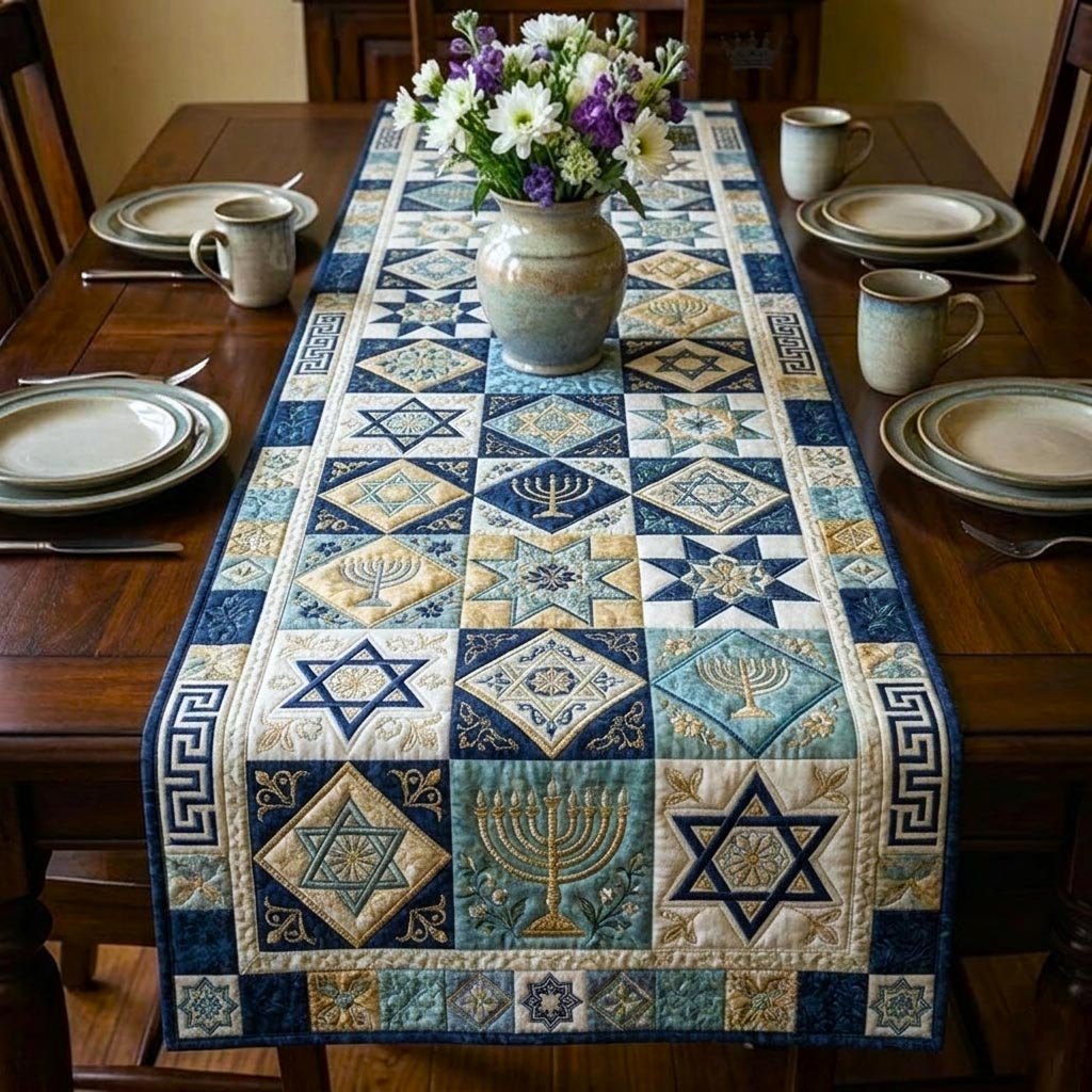 Star of David Blocks in Blue Table Runner