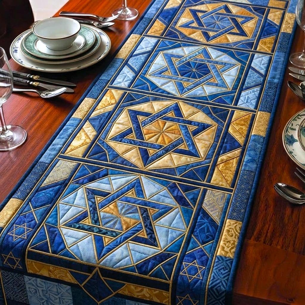 Blue and Gold Star Mosaic Table Runner