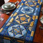 Blue and Gold Star Mosaic Table Runner