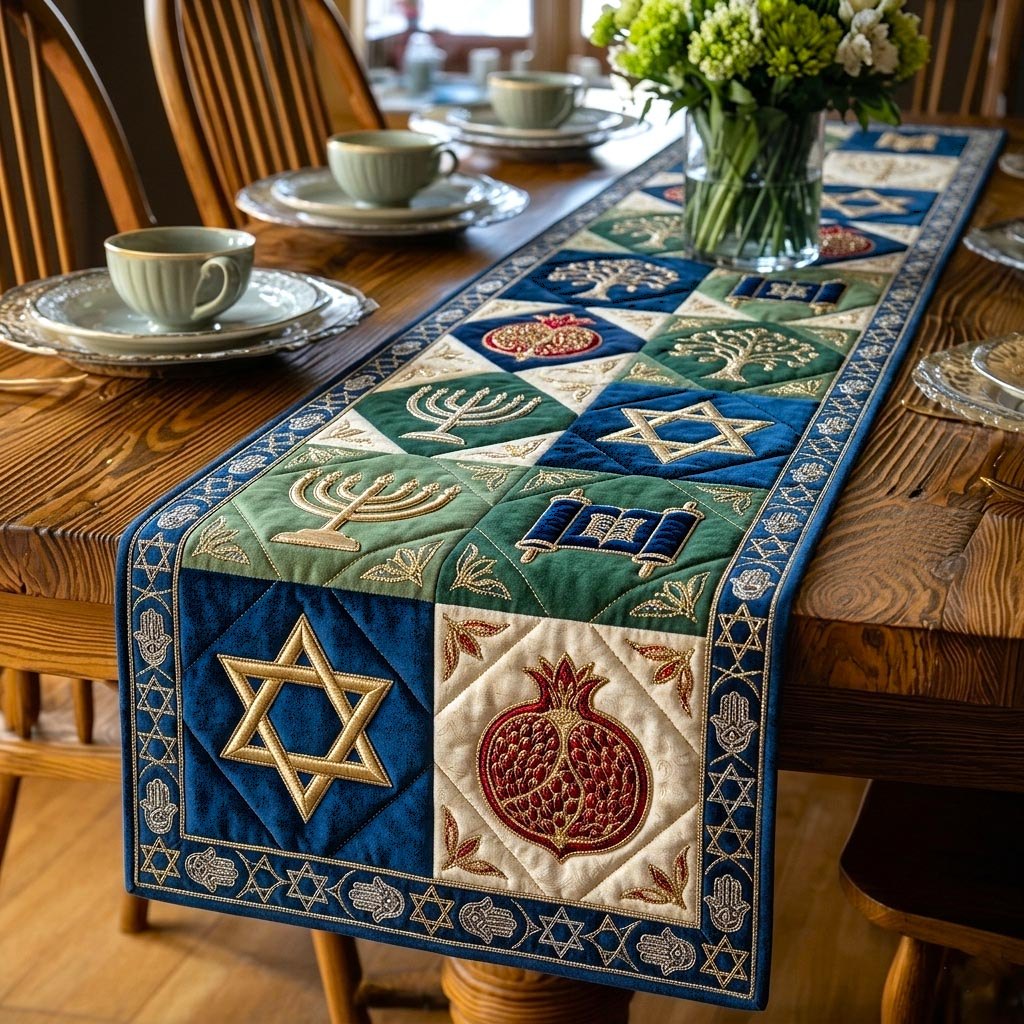 Star of David with Pomegranate Blocks Table Runner