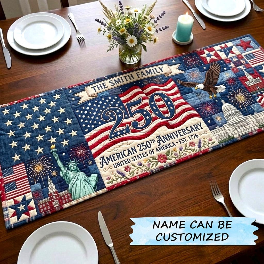 American 250th Anniversary Statue and Eagle Table Runner