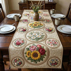 Floral Medallions on Cream Panel Table Runner