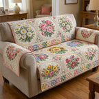 Floral Bouquet Blocks on Cream Sofa Cover