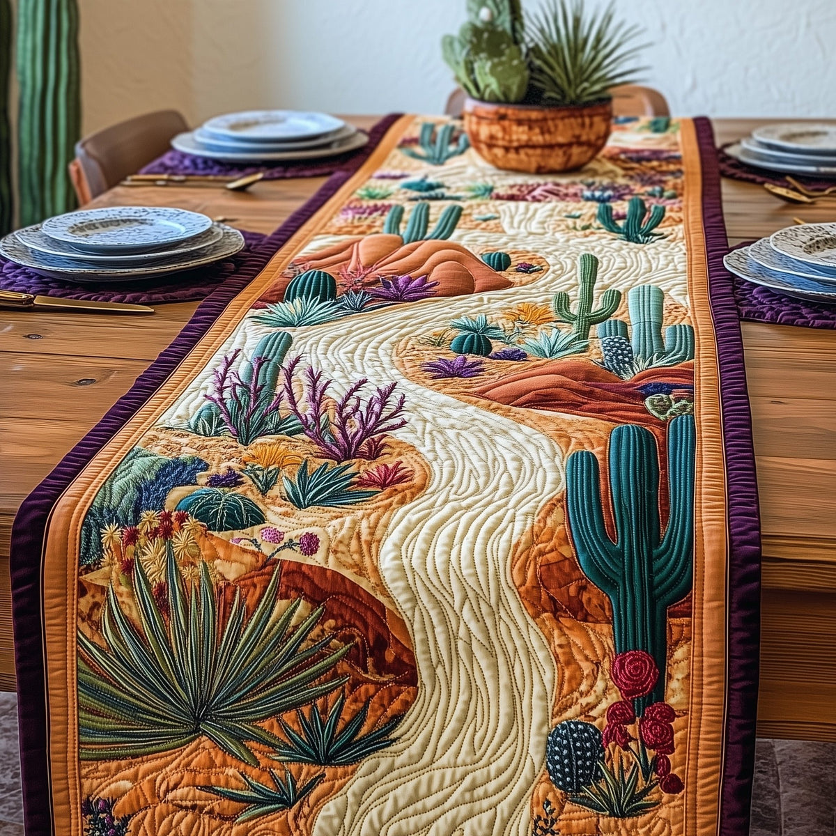 Desert Path with Saguaro Cactus Table Runner