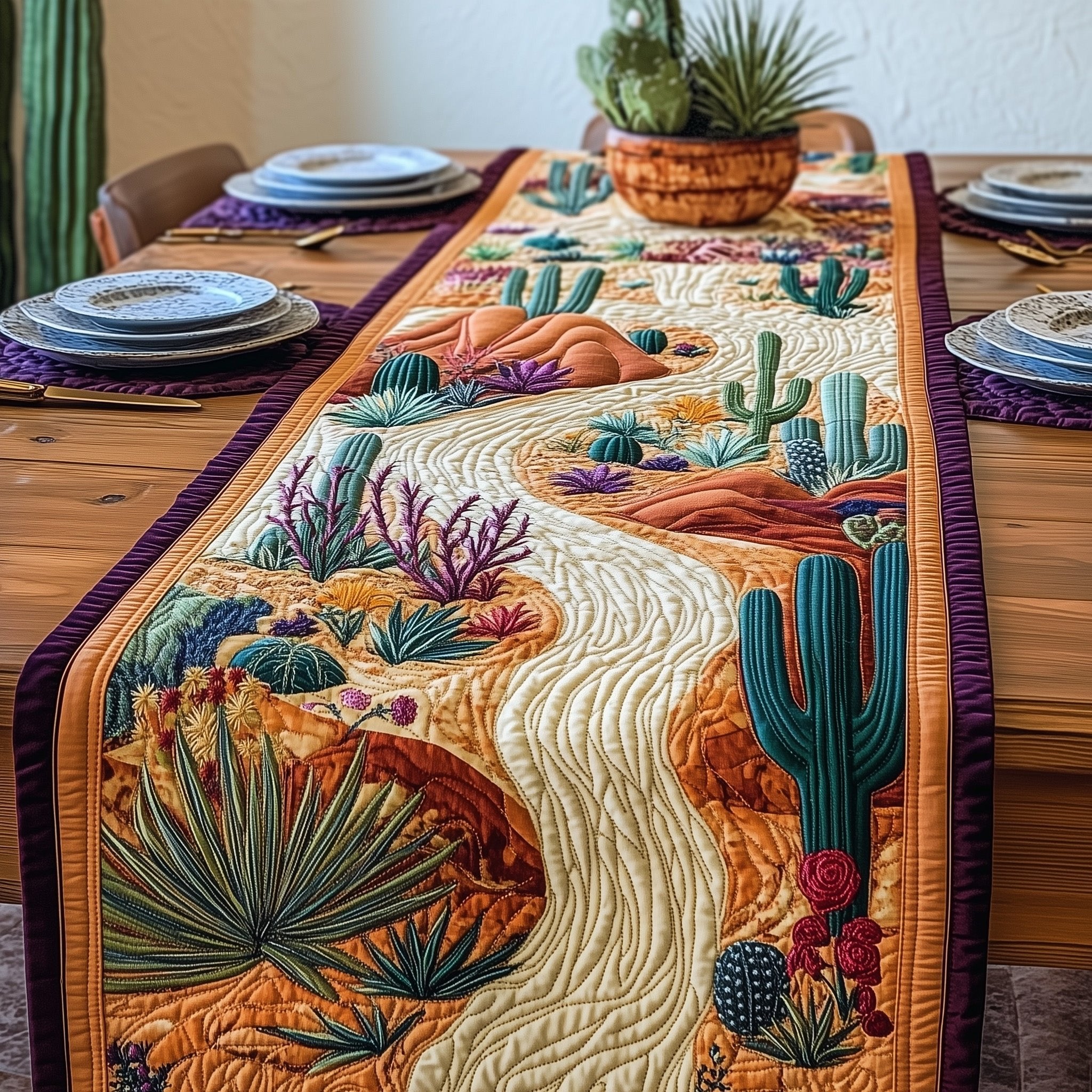 Desert Path with Saguaro Cactus Table Runner