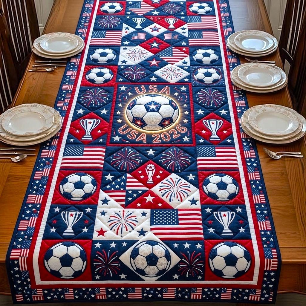 Soccer Balls and Flags Patchwork Table Runner