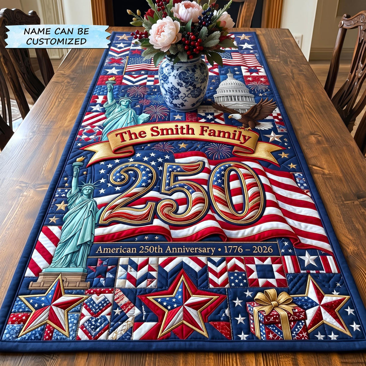 Statue of Liberty with Red 250 Table Runner