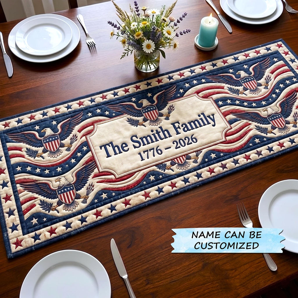 Cream Name Plaque with Flag Border Table Runner