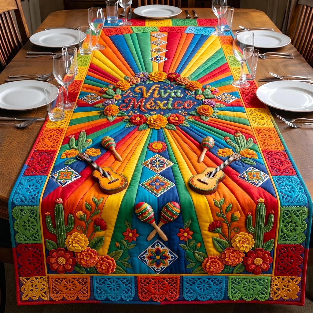 Viva Mexico with Guitars and Maracas Table Runner