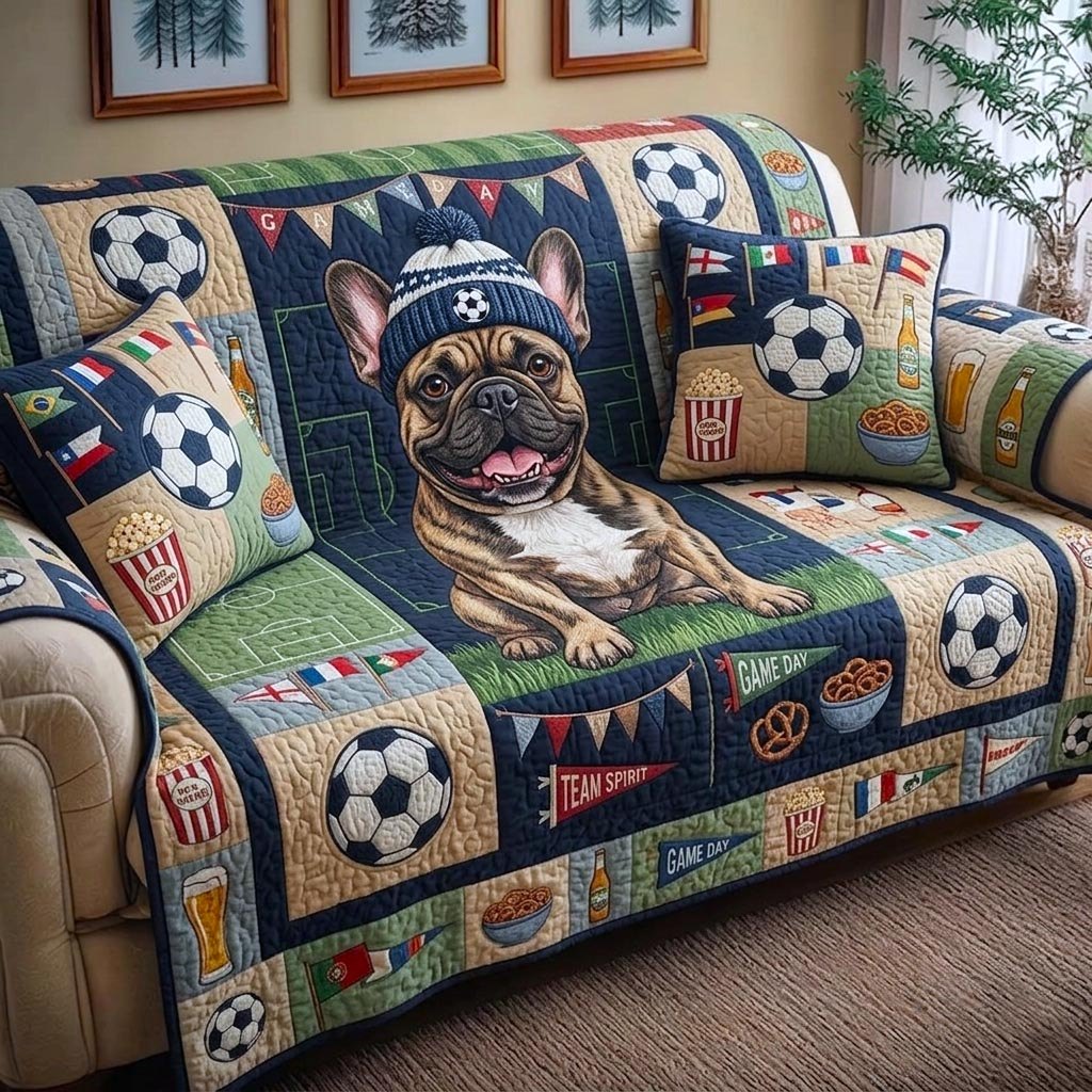 French Bulldog on the Soccer Field Sofa Cover