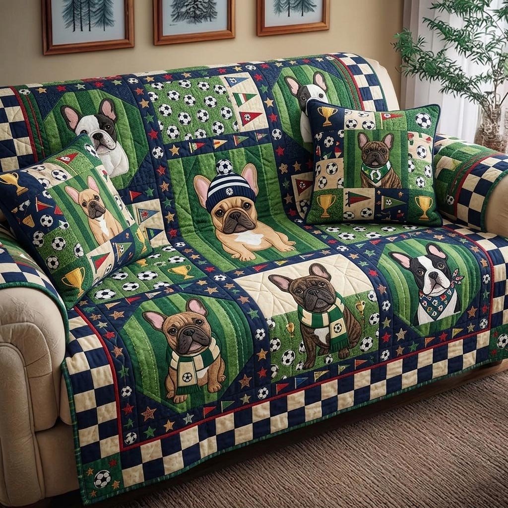 French Bulldogs in Soccer Scarves Sofa Cover