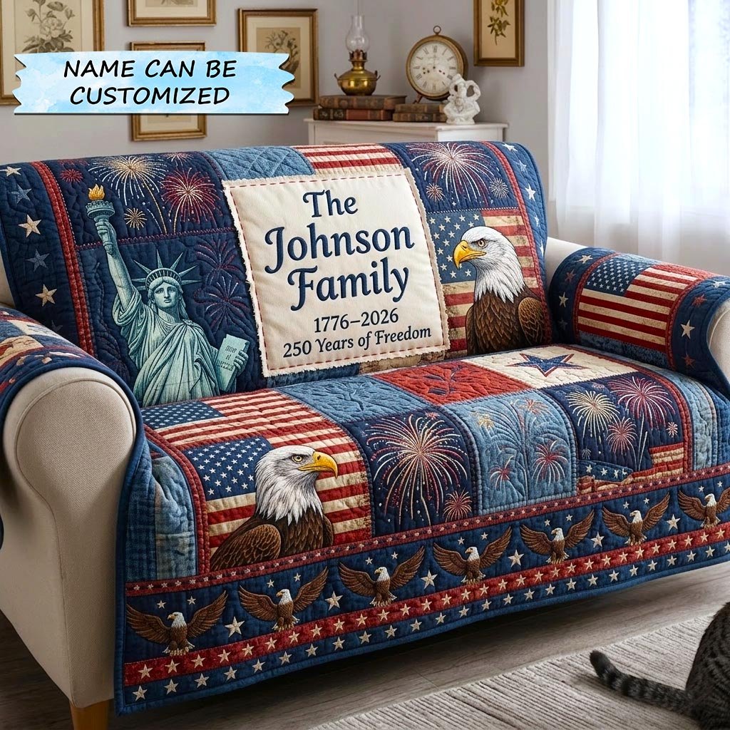 Family Plaque with Liberty and Eagle Sofa Cover