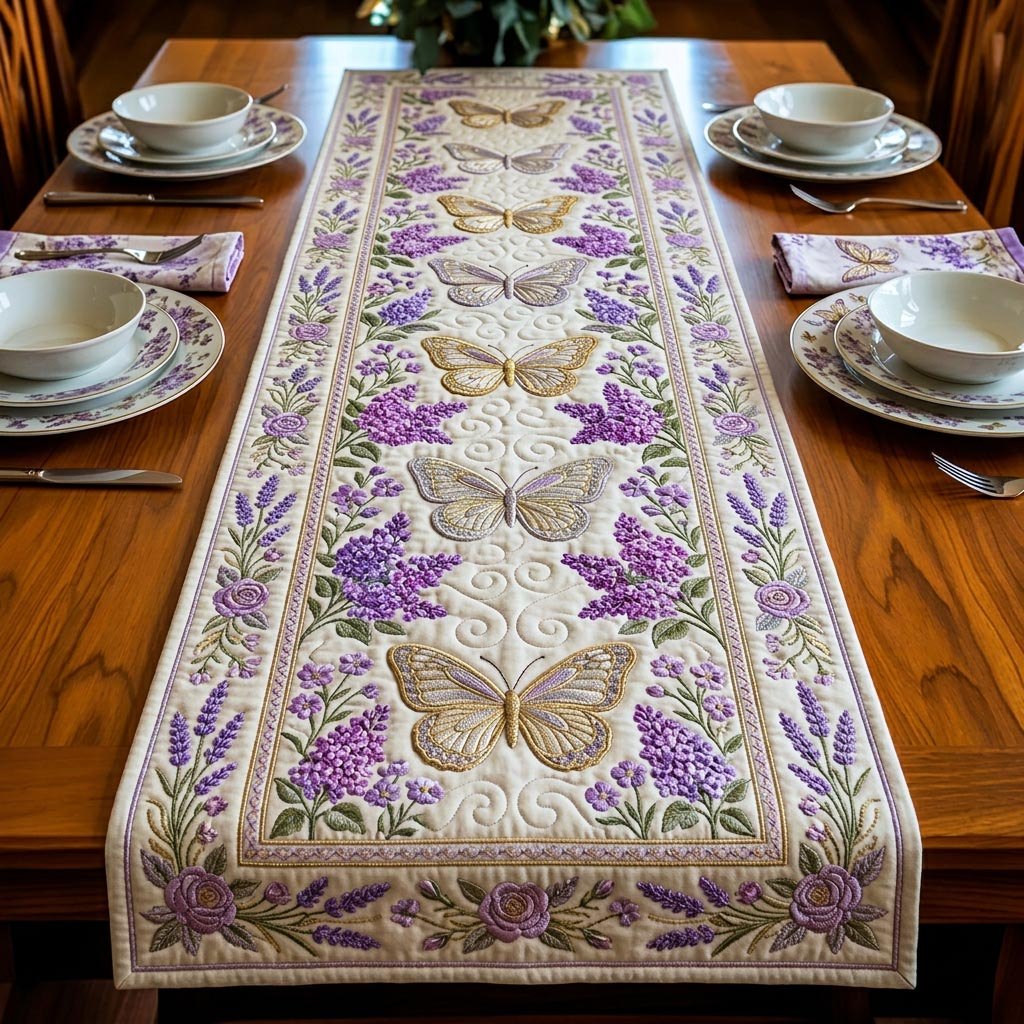 Butterflies Among Lavender Sprigs Table Runner