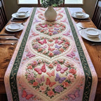 Pink Butterfly Hearts with Roses Table Runner