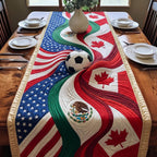 Soccer Ball with Three Waving Flags Table Runner