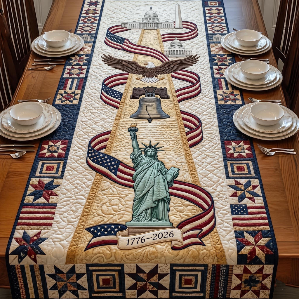 Statue of Liberty with Flag Ribbons Table Runner