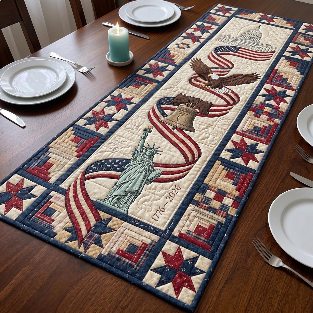 Statue of Liberty with Flag Blocks Table Runner