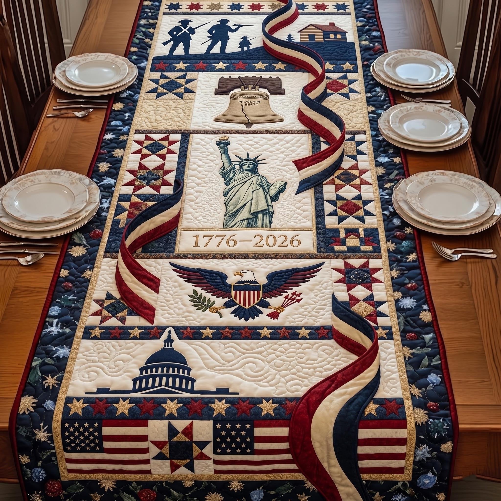 Capitol Dome with Flag Blocks Table Runner