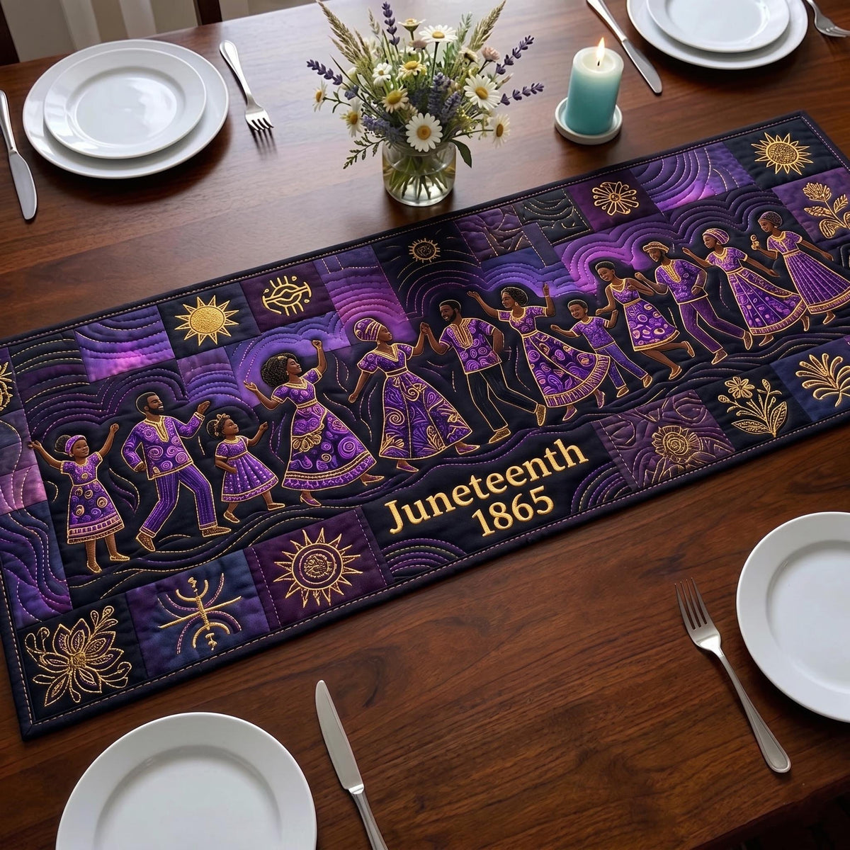 Juneteenth 1865 Purple Dancers Table Runner