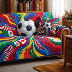 Soccer Balls on Rainbow Swirls Sofa Cover