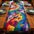 Rainbow Hearts on Purple Table Runner