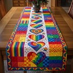Rainbow Hearts with Striped Blocks Table Runner