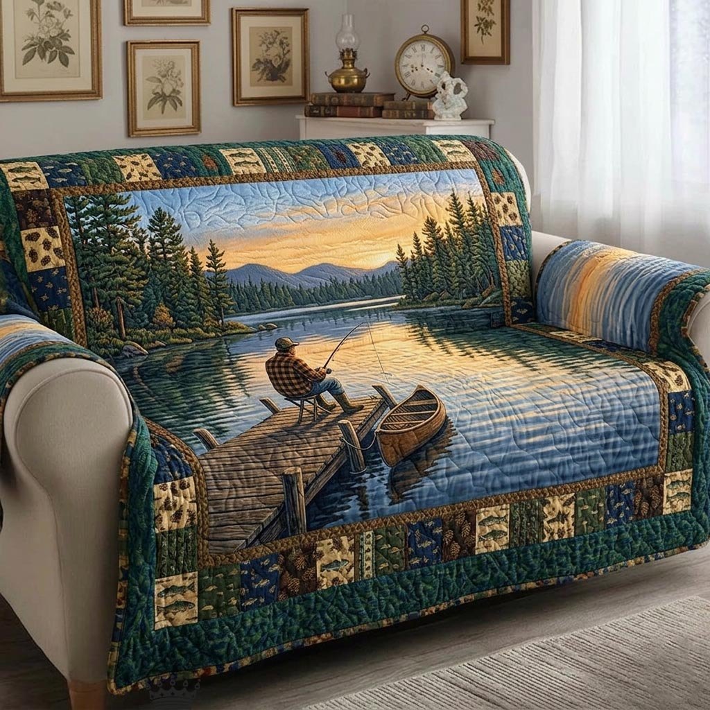Fisherman on the Sunset Dock Sofa Cover