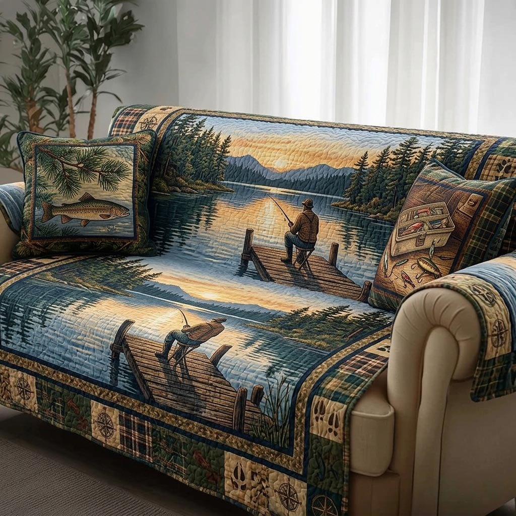 Anglers Wading at Dawn Sofa Cover