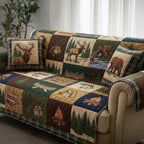 Moose Deer and Bear Lodge Blocks Sofa Cover