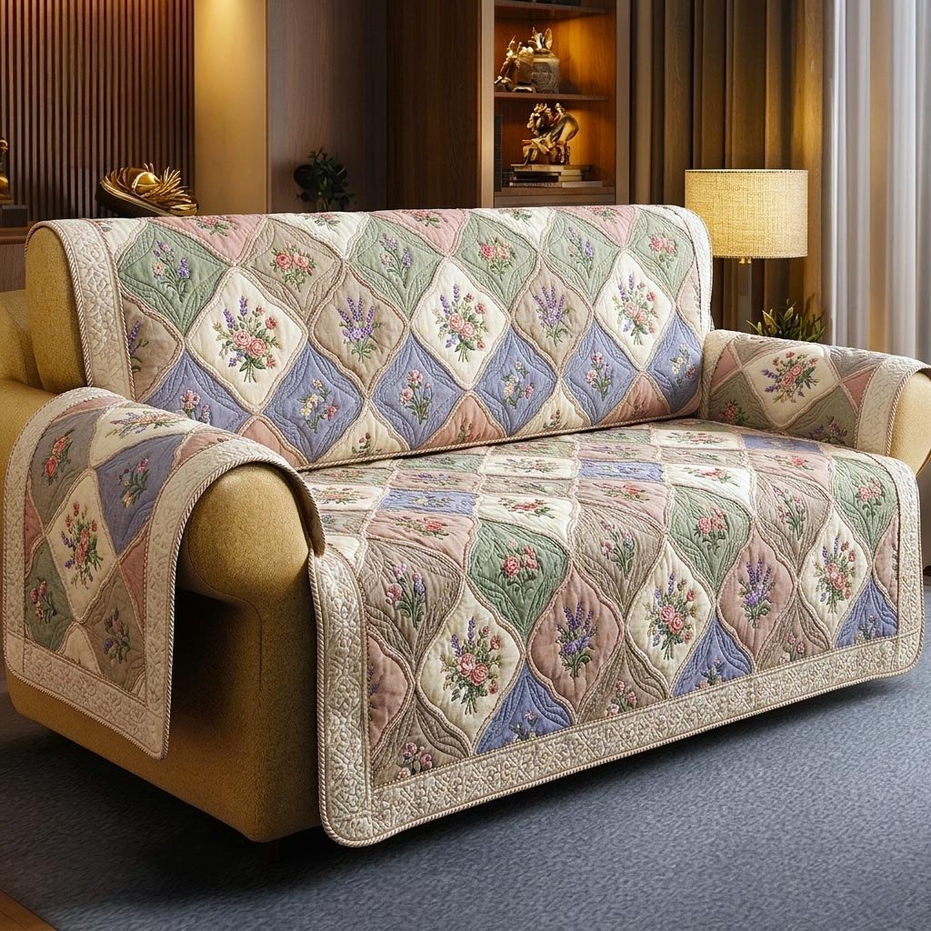 Pastel Floral Diamond Blocks Sofa Cover