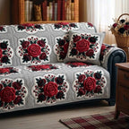 Red Roses on Houndstooth Check Sofa Cover