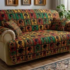 African Portraits in Warm Blocks Sofa Cover