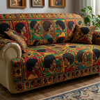 Women in Headwraps on Green Blocks Sofa Cover