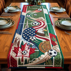 Soccer Pitch with Maple and Aztec Motifs Table Runner