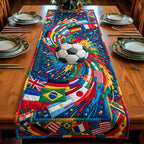 Soccer Ball on Spiral of Flags Table Runner