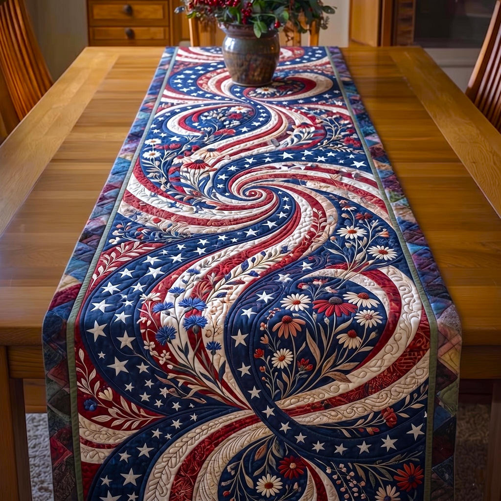 Swirling Flag with Fireworks Table Runner
