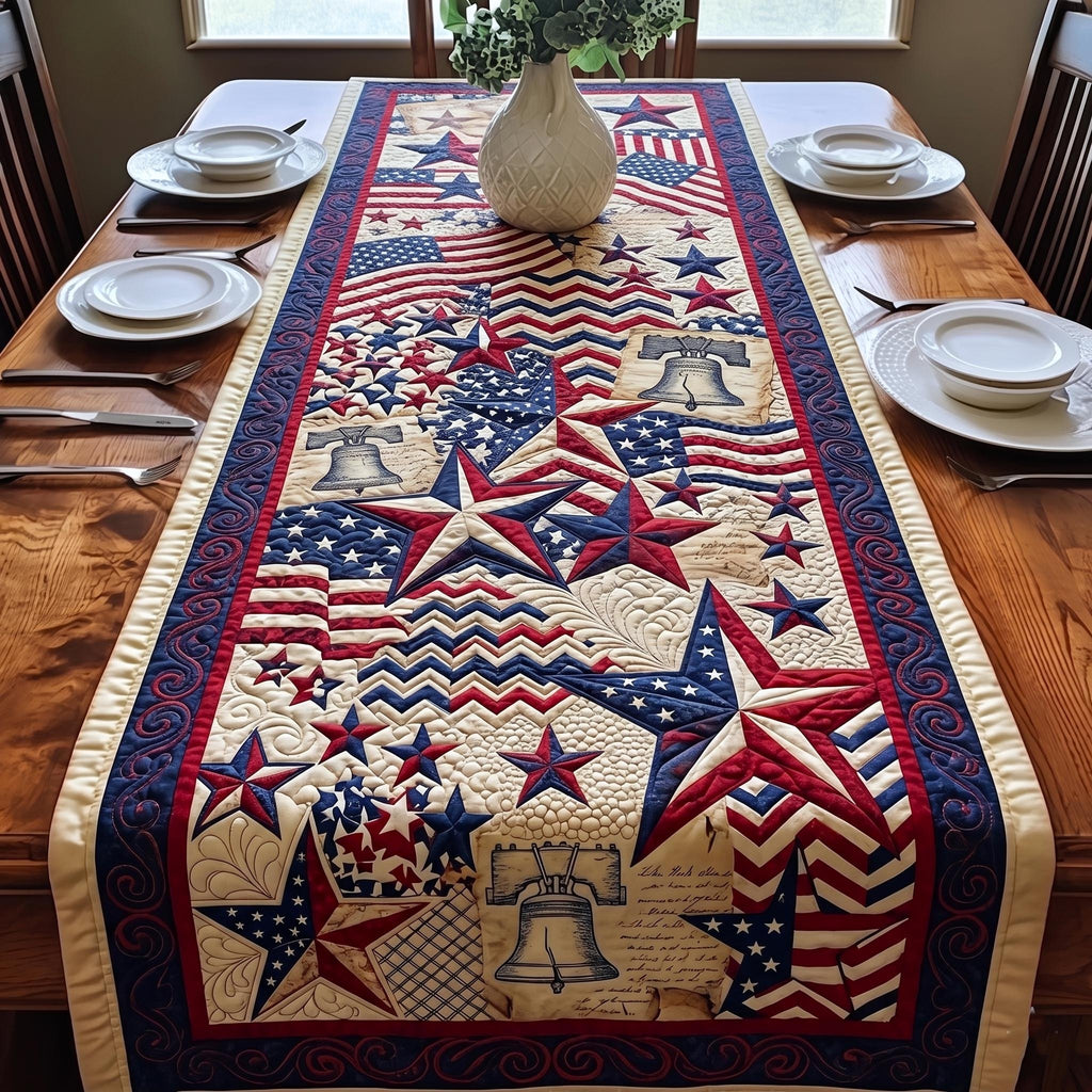 Stars and Liberty Bells on Cream Table Runner
