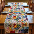 Floral Heart on Cream Patchwork Table Runner