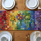 Flower Vases in Rainbow Blocks Table Runner