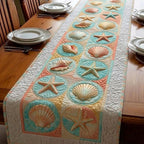 Shells and Starfish on Pale Blue Table Runner