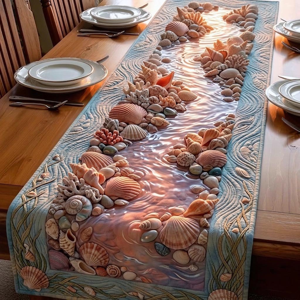 Shells and Pebbles Along the Shore Table Runner