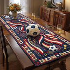 Soccer Balls with Flag Ribbons Table Runner