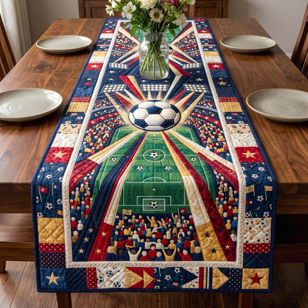 Soccer Ball Above Stadium Crowd Table Runner