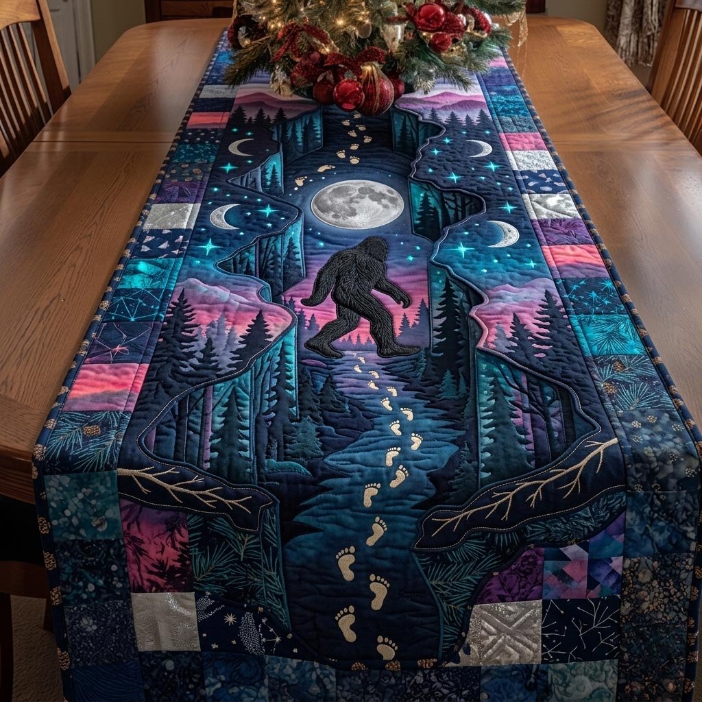 Bigfoot in Starry Blue Forest Table Runner