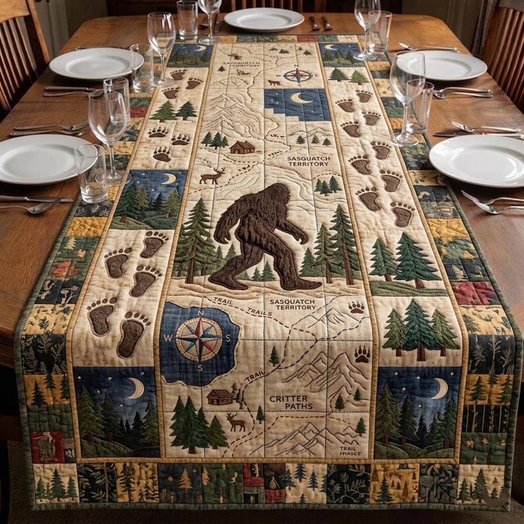 Bigfoot on Cream Map Blocks Table Runner