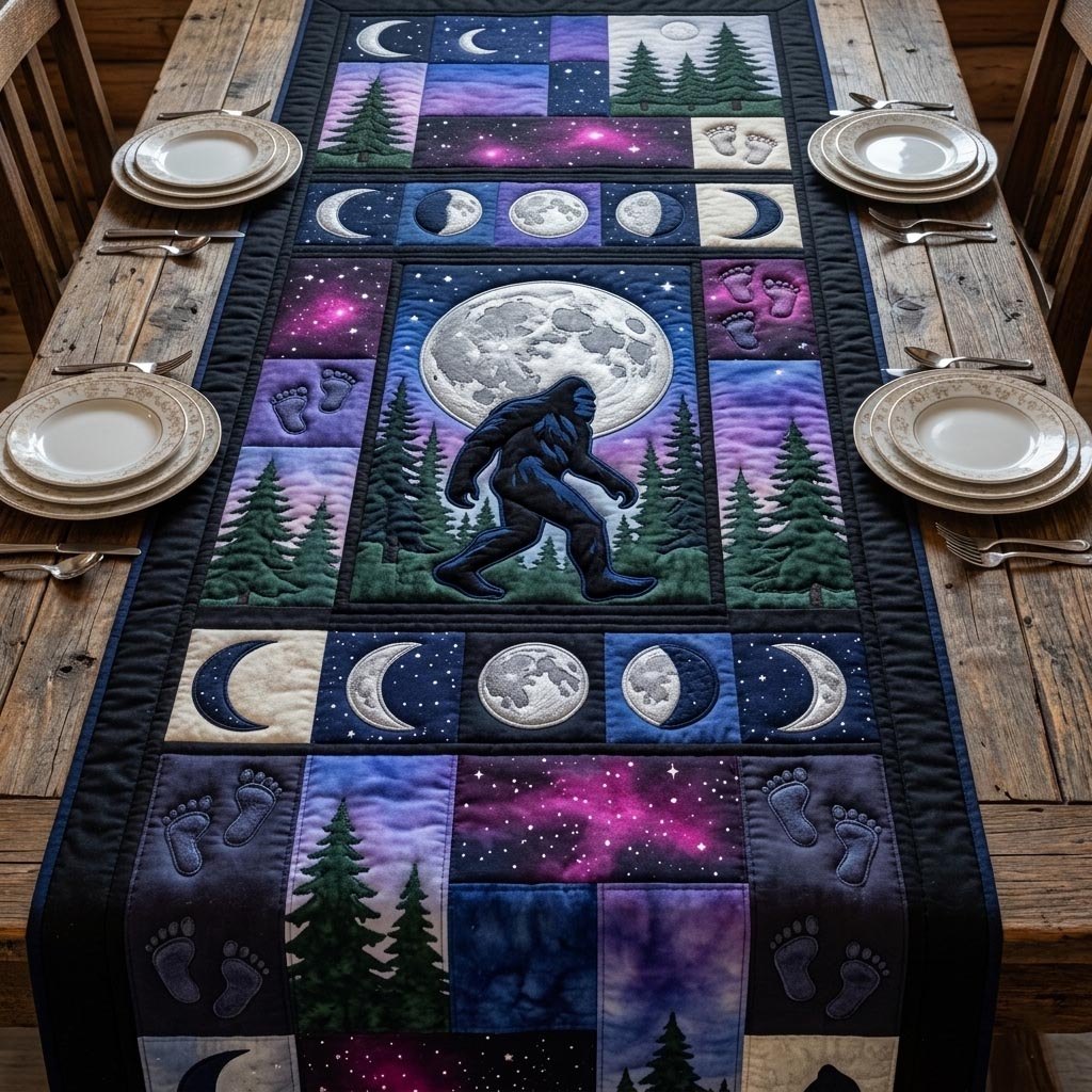Bigfoot with Purple Moon Phases Table Runner