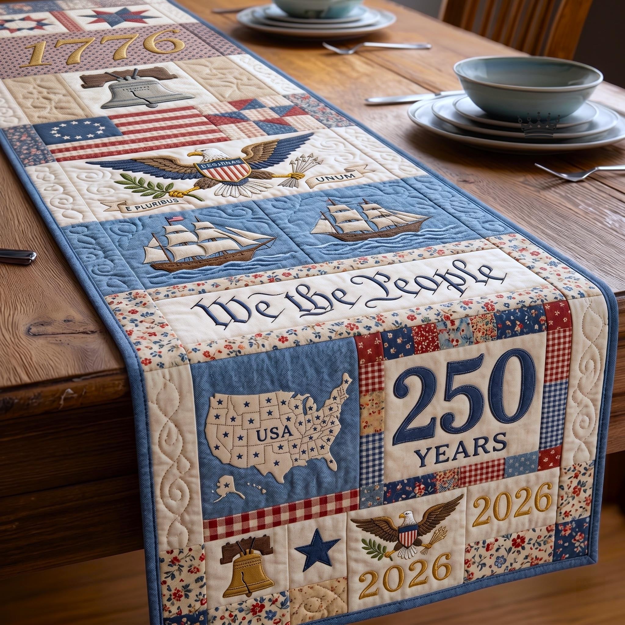 We the People 250 Years Map Table Runner