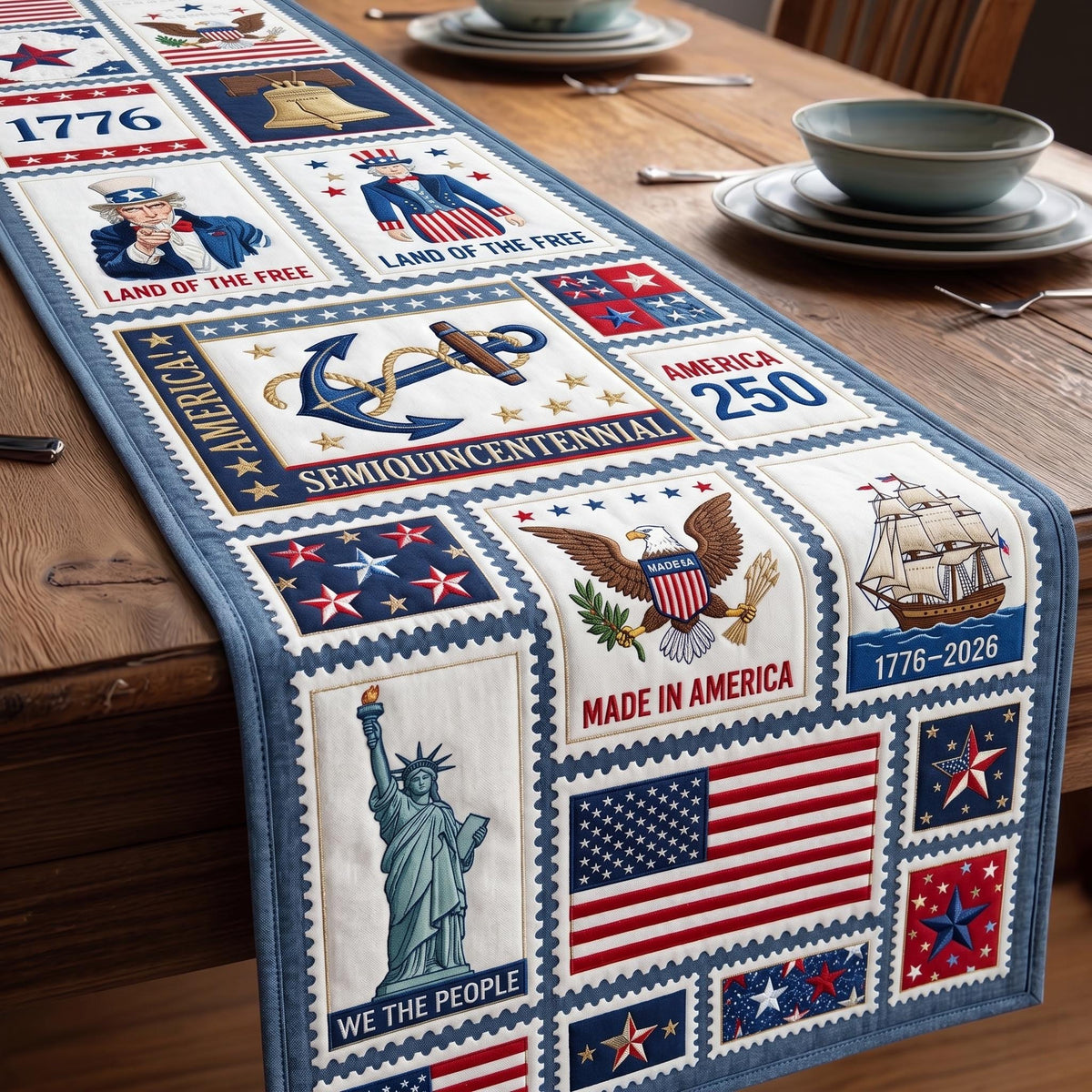 Anchor and Statue Patriotic Blocks Table Runner
