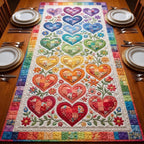Red Hearts with Green Leaves Table Runner