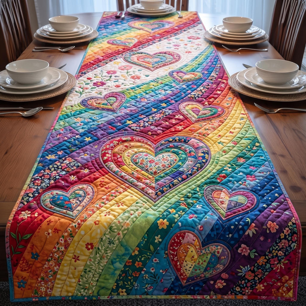 Rainbow Band with Hearts and Flowers Table Runner